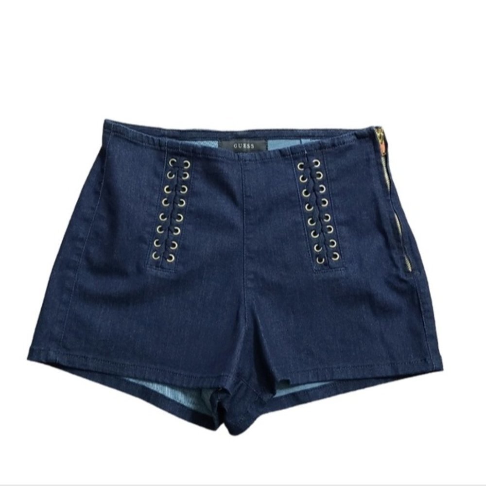 GUESS Navy Denim Lace-Up High-Rise Shorts